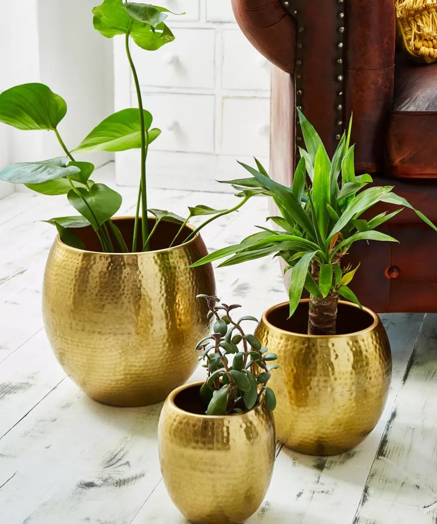 Nature Decor<Joe Browns Set Of 3 Statement Gold Hammered Planters