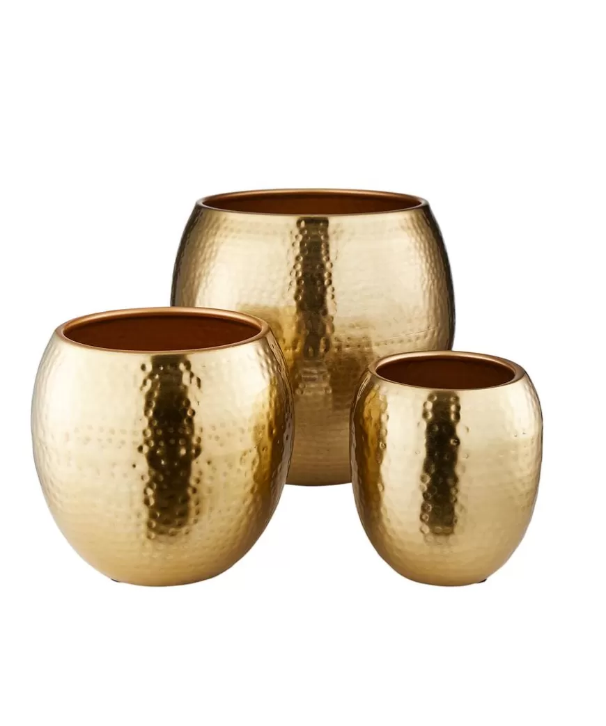 Nature Decor<Joe Browns Set Of 3 Statement Gold Hammered Planters